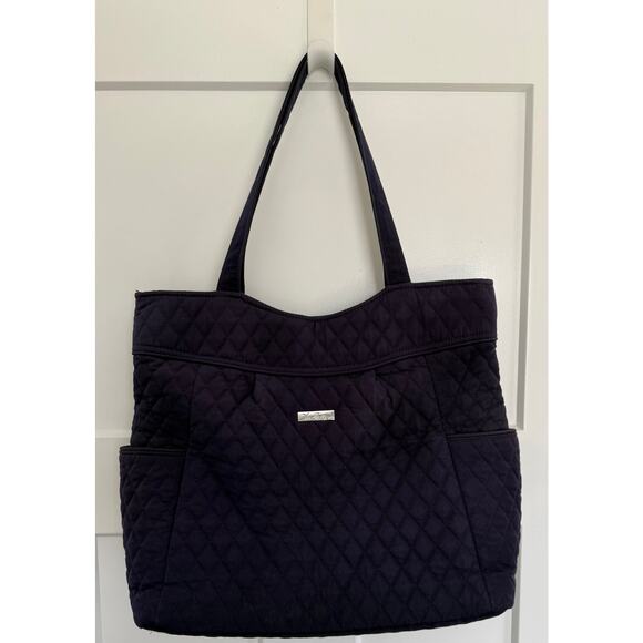 Vera Bradley Black Quilted Zip Top‎ Shoulder Bag Pockets - Picture 1 of 11